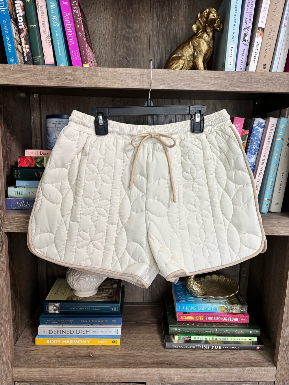 Mable Cream Quilted Floral Drawstring Shorts, Size S